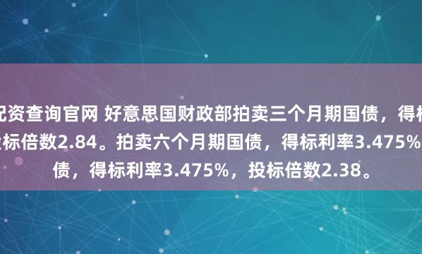 配资查询官网 好意思国财政部拍卖三个月期国债，得标利率3.540%，投标倍数2.84。拍卖六个月期国债，得标利率3.475%，投标倍数2.38。