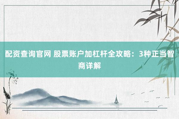 配资查询官网 股票账户加杠杆全攻略：3种正当智商详解